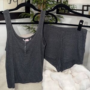 Victoria's Secret Ribbed Modal Henley Tank Shorts Set, Size M Pajamas, Gray